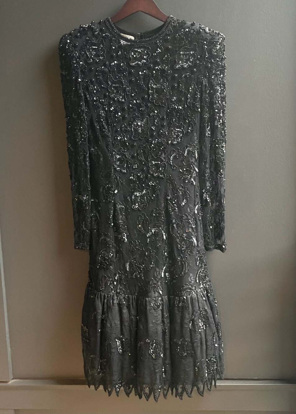 VTG 80s Judith Ann Creations Bead & Sequin Black Drop Waist Cocktail Dress Sz Sm - Picture 3 of 13